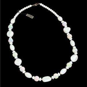 Vintage 1950-60s Genuine Lucite White Aurora Borealis Iridescent Beaded Necklace